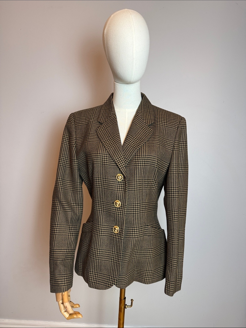 ✨ RARE FIND ✨ Mondi Brown Plaid Tailored Blazer with Gold Buttons